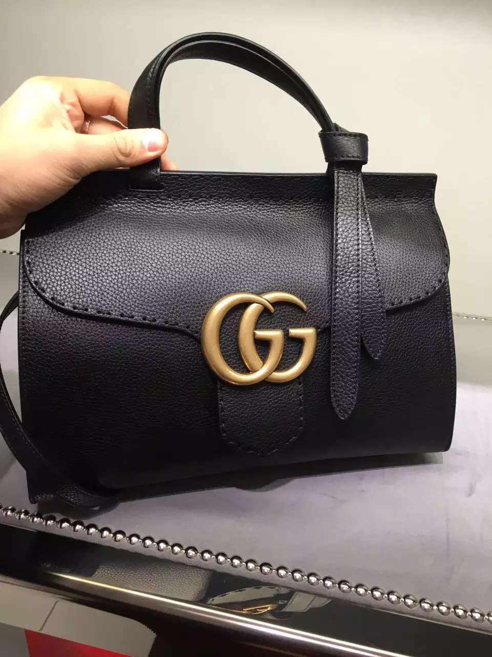 Gucci GG Marmont Leather Handle Bag 409155 A7M0T 1000